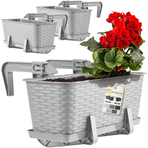KADAX Blomlådeset, balkonglåda set av plast, växtlåda för blommor och örter, hållbar balkongkruka, planteringskruka för balkong (set om 40 cm – 3 st, ljusgrå)