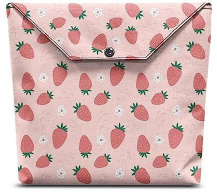 xixirimido Pink Strawberry Buchhüllen für Mädchen Jungen Bücher Hülle mit Reißverschluss Tasche Umschlag Schreibwaren Clutch Pouch