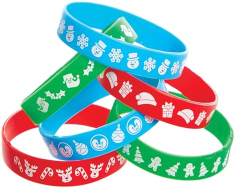 Baker Ross FX676 Weihnachts-Silikonarmbänder - Packung mit 12, Weihnachts-Partytütenfüller für Kinder