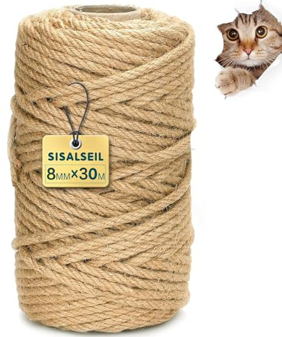 Corde en Sisal Naturel 6MM × 60M pour Arbre à Chat - Réparation et Remplacement de Pilier à Gratter