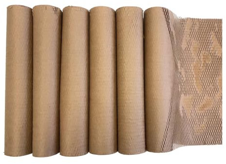 RECYCOOL Braunes Wabenpapier 40cm x 20m 6 Rollen | Luftpolsterfolie-Alternative für sicheren und nachhaltigen Versand, Verpackungspapier, Füllmaterial Verpackung, Polsterpapier, Recycelbare, 80 g