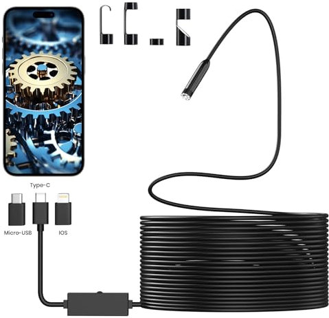 Endoscope Inspection Camera, 3-in-1 USB Borescope with 8 LED Lights, 16.5FT Flexible Snake Inspection Camera 8mm IP67 Waterproof, Compatible with Android, iPhone, iPad