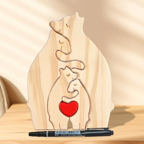 Familien Geschenk Personalisiertes Holzkunstpuzzle der Bärenfamilie Holz Kunstpuzzle der Bärenfamilie Holz Bär Skulpturen Desktop Ornament Home Tischdekoration Geschenk für Familie Andenken Geschenke