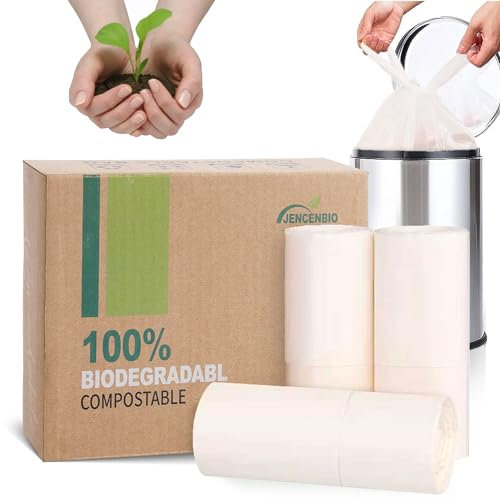 JENCENBIO Sacs poubelle compostables avec poignée de transport, 20 litres, extra épais de 20 µm, 100 % biodégradables, certifiés BPI ASTM D6400 et OK Compost Home