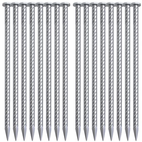 VVOKGO 12 Inch Rebar Stakes Metal Asphalt Anchoring Spikes Ground (16pcs), 1/2 Inch Diameter Galvanized Landscape Anchors Heavy Duty for Speed Bump, Handicap Threshold Ramps, Parking Limits Curb, Tarp