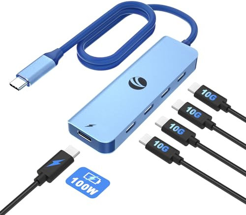 VCOM 10Gbps Hub USB C avec 4 Ports USB C 3.2 Gen2, 5 en 1, PD 100W Charge, Adaptateur Multiport Type C Compatible avec MacBook Pro/Air, Surface Pro, Microsoft, ne Prend Pas en Charge Un