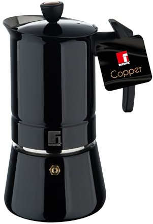 BERGNER COPPER - Cafetera 6 Tazas 14.2x10.5x20 cm Acero Inoxidable Negro - Resistente y Elegante - Fácil de Mantener, Negro/Cobre
