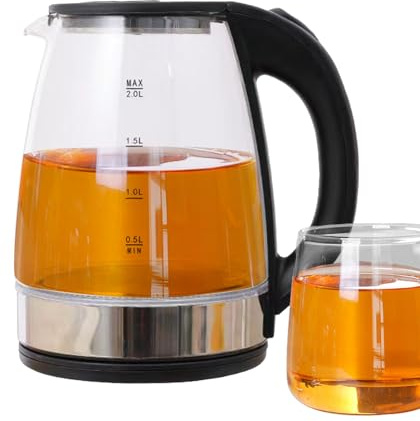 Bouilloire en verre, bouilloire électrique sans fil en verre,Bouilloire silencieuse à ébullition rapide de 2 L | Bouilloires électriques avec arrêt automatique, sans danger pour le thé et le café