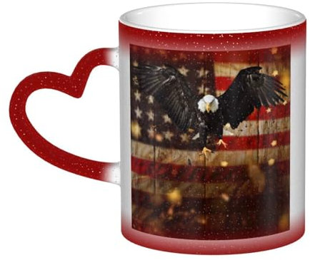 HSZSQZWH Tasse mit amerikanischer Flagge und Sternen, wärmeempfindlich, magisches Kaffee-/Teetasse, Geschenk für Freunde, Familie und Büro