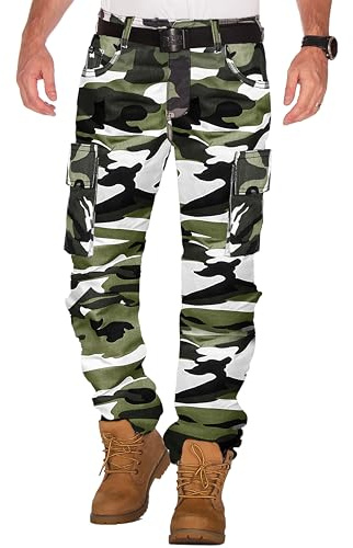 Bikers Gear - Pantalones de moto para hombre, con protección Kevlar, camuflaje, blindados, con armadura CE, Camo Gris, 42