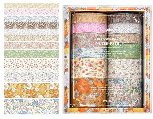 VINEST 12 Rollos Washi Tapes, Cinta Adhesiva Decorativa Colores, Washi Tape Scrapbooking Materiales Cintas de Colores, Papel Scrapbooking para Bricolaje, Clasificación de Objetos Manualidades
