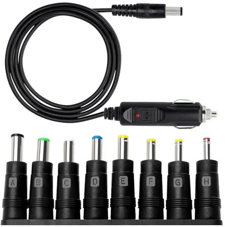 Cavo accendisigari da 12 V spina DC: alimentatore per auto 5 A cavo di ricarica - 1 metro con 8 connettori jack adattatore per Lettore DVD Cellulare TV