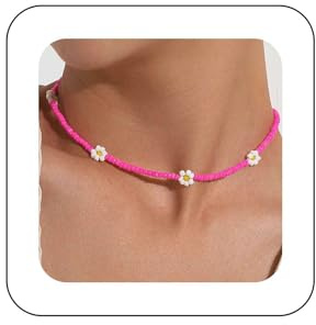 Inateannal Boho Saatgut Perlen Choker Halskette Rosa Reis Perle Blume Schmuck Für Frauen