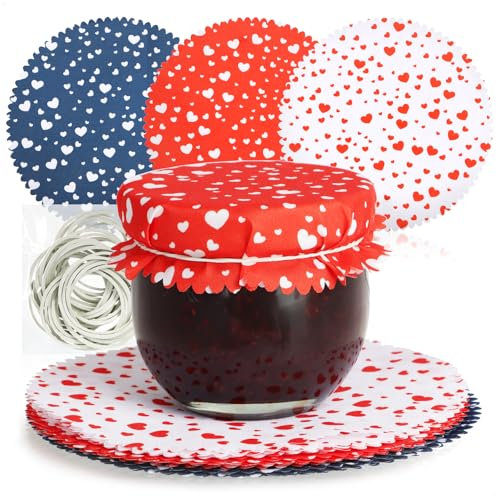 COM-FOUR® 30x blondas decorativas para tarros de conserva - blondas para mermelada con bandas elásticas - decoración para tarros de conserva - blondas de cristal (30 piezas - azul/rojo/blanco)