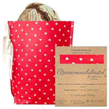 Bienenwachs beutel für Lebensmittel, Backwaren, Obst und Gemüse | Wiederverwendbare Bags für frische Lebensmittel | 100% Natürlich Umweltfreundliche Lagerung (Herzen, 30x32cm)