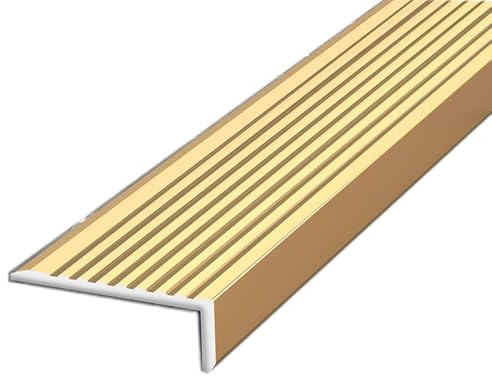 HAEKEBC 120cm Treppenkantenprofil Für Außentreppen, Rutschfeste Kantenprofil, Treppenkantenschutz Aus Aluminium, 75mm Breite Treppenkantenleiste Für Holzstufen, Marmor Fliesen Treppen(Gold,100cm/3.3ft