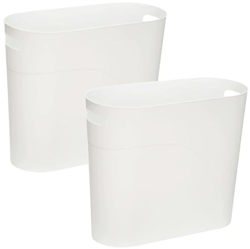 LOSYHU 2 Pack Plastic Trash Can 12L Slim Waste Basket Plastic Bedroom Wastebasket Small Office Bin with Handle Reusable Slim Garbage Container Bin for Bathroom, Bedroom Office, White