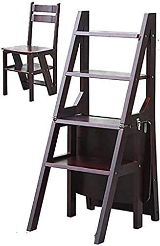 XCHSXYL Klappleiter aus Holz, Luftleiterhocker, Tritthocker aus Massivholz, für Zuhause, zweistufige Klappleiter, doppelt verwendbar, dreistöckiger Tritthocker, Tritthocker (Farbe: Schwarznuss) (Sch