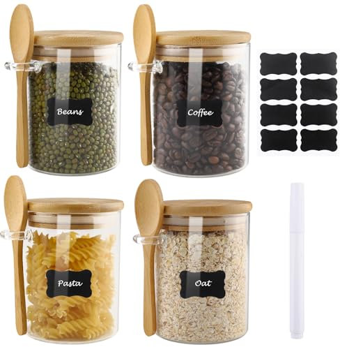 Zosenyer Barattoli di Vetro Ermetici con Coperchio e Cucchiaio, 500ML Set di 4 Contenitori Vetro Cucina, Barattoli Ermetici per Alimenti Tè Caffè Farina Cereali Fagioli Muesli