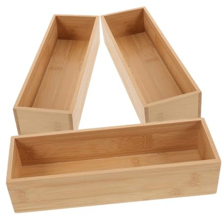 Levemolo 3pcs Wooden Drawer Organizer Flatware Organizer for Desk Small Storage Boxes Bamboo Makeup Open Top