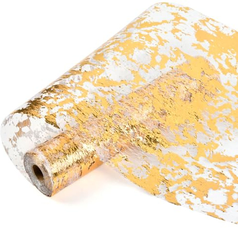28cmx15m Tischläufer Gold Rolle TIMESETL Goldfarbener Tischläufer für Tisch, Goldfolien-tischläufer mit Goldfarbenem Netz, Dekostoff Tischdecke Goldene Hochzeit Party