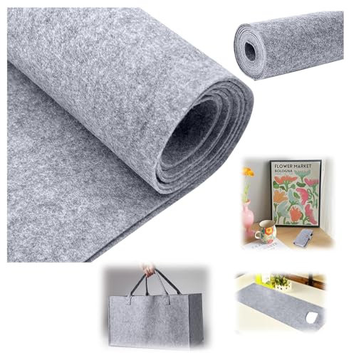 Filz Filzrolle Filzstoff 3mm ×250×40cm Dicke - Nadelfilz Bespannstoff für Möbelschutz, DIY-Deko, Antirutschmatten und Haustierzubehör,Hellgrau