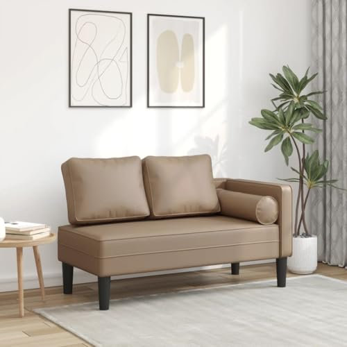 Homgoday Chaiselongue mit Kissen Cappuccino Kunstleder Lounge Sofa, Lounge, Loungesofa, Wohnzimmersofa Relaxliege Couch für Wohnzimmer Schlafzimmer Büro