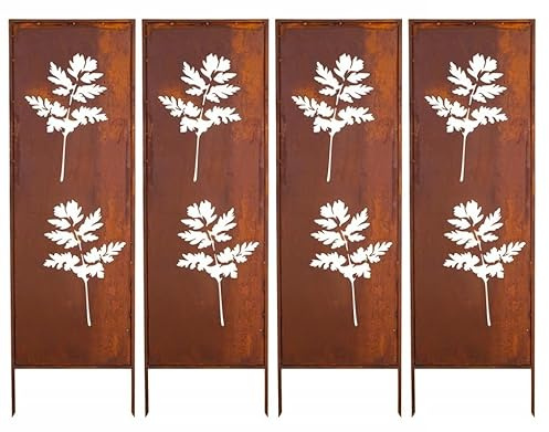 Kapaga - Sichtschutz Metall 4x - 160 cm x 50 cm - Edelrost - Rostoptik Sichtschutz für Garten - Sichtschutzelement - Sichtschutzwand - Gartendekoration Zaun - Rost (Strauch) (Blumen 2)