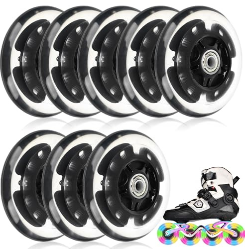 Leuchtende Inline Skate Rollen 8 Stück, Leuchtend Rollschuhe Räder Mit Lagern, 72 mm/76 mm/80 mm Inline-Skate-Räder, LED-Blinkräder Rollschuh-Räders Für Alle Arten Von Rollschuhen (80 MM)