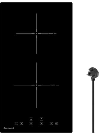 Gudsunal 2-Ring Induction Hob, 2900W, Continuous Low Power Heating, Boost Function, Timer, Automatic Shutoff, Child Safety Lock & Pan Sensor, Plug-in Design