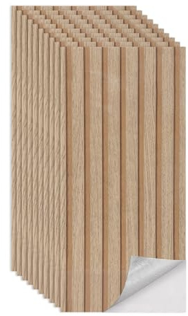 Baketron Akustikpaneele Holz 3D Holzpaneele,Holzoptik Paneele,Selbstklebende Abziehen und Aufkleben 3D Wandpaneele,Holzoptik Wanddeko für Flur Wohnzimmer Büro - 40 x Paneele Holzfarbe