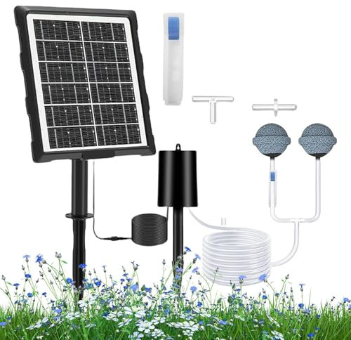 Renopfect Aeratore Solare per Stagno | Aeratore Stagno ad Energia Solare,Aeratore Impermeabile Silenzioso con Tubo e Pietra Porosa per Piscina Giardino Esterno