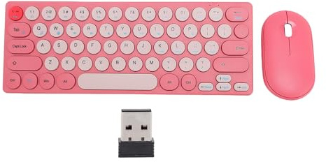 FAUOSWUK Tastiera Wireless e Mouse, Tastiera retrò a 2,4 GHz e Combinazione di Mouse da 1200 Dpi con Ricevitore, Sonno Automatico per Computer, Laptop, PC (#2)