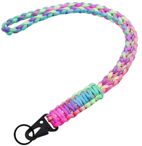 VAEIORP Paracord Schlüsselanhänger – Regenbogenfarben, mit Metallring und Adlerknopf, geflochtenes Lanyard für Schlüssel, Ausweishalter