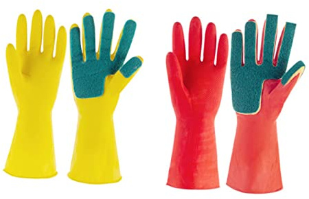 Beatifufu Dishwashing Latex Gloves Comfortable to Wear for Kitchen Cleaning 1 Pair Scouring Pad Gloves with Sponge for Removing Stubborn Stains