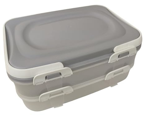 Sesua Aufbewahrungsbehälter Partycontainer 2 Etagen mit Tragegriffen Transportbox Lunchbox (grau)