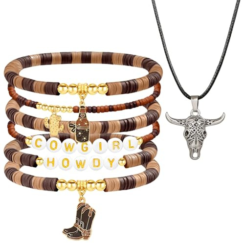 Cowboy-armband för kvinnor, 6 st stapelbart boho-chic-armband med cowgirl-halsband, boho armband och västerländska cowgirl-smycken tillbehör för kvinnor och flickor