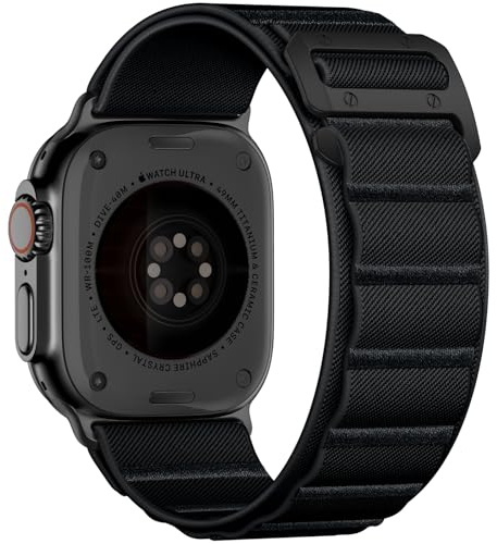 Bandletic Nylonarmband för Apple Watch Ultra 3/2/1, 49/46/45/44/42 mm, Sportigt, Ventilerande, Brett, G-krok, Kompatibelt med Apple Watch Ultra 3/2/1, 49/46/45/44/42 mm, Nylon, Svart, 2.6 cm