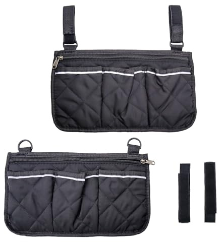 INNAL 2 Piezas Bolsa para Silla de Ruedas con Franja Reflectante Bolsa de Almacenamiento Sillas de Ruedas para La Mayoría de Andadores Cochecitos de Bebé Mobility Scooters (Negro)
