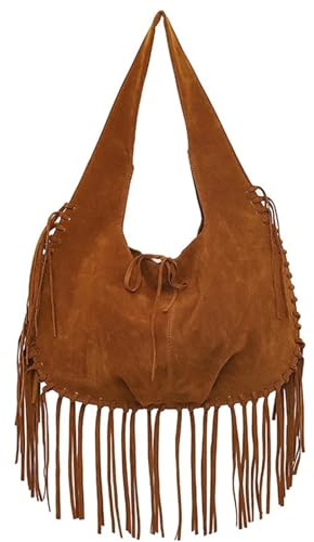 LYHYDMA Fransväska dam tofs crossbody väska stor kapacitet axelväska för daglig, Brun, En Storlek