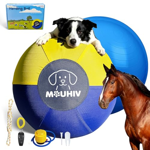 MOUHIV 25 tum (25 tum) spisboll för hundar, stora hästbollar, hundträningskula med handpump, interaktiv hundleksak, hundbollar för träning, utomhus, sport, hästleksak (L)