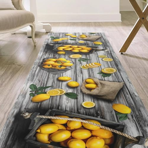 ANRO Küchenläufer Teppichläufer abwaschbar Läufer Flur rutschfest pflegeleicht Zitronen 240 x 52 cm