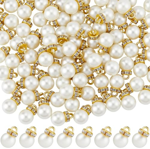 BEAMARKER 100 pz di Ciondoli di Perle per La Creazione di Gioielli, 10mm, Ciondolo di Perle Finte Acriliche, Perline Artigianali con Tappo Dorato, Strass per Donne, Braccialetti Fai Da Te, Orecchini,
