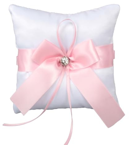 BESPORTBLE Ringkissen Hochzeit 14x14cm Satin Rosa | Quadratisches Eheringkissen für Zeremonie und Verlobung, Weiche Stoffausführung, Stil C