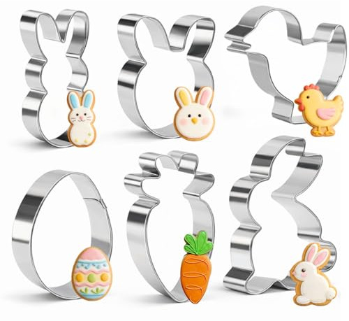 6-Piece Easter Cookie Cutter Set – Peek-a-Boo Bunny, Bunny, Chick, Carrot & Egg Shapes – Stainless Steel Biscuit Cutters for Baking & Fondant