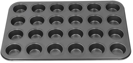 BSTCAR Minimuffinsplåt 24 Koppar Kolstålmuffinspanna Återanvändbar Liten Rund Pannkaka Cupcake Bakplåt för Minifärspaj, Muffins