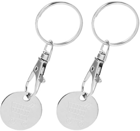 Alipis 2pcs Stainless Steel Shopping Cart Coin Keychain Metal Trolley Token Holder Portable Key Ring for Grocery Supermarket Cart Use