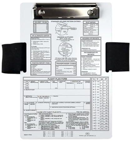 Genouillère aéronautique en aluminium pour pilotes – Genouillère de vol IFR/VFR avec sangle élastique et clip en métal, 24,1 x 16,5 cm, support de bloc-notes d'avion léger (IFR)