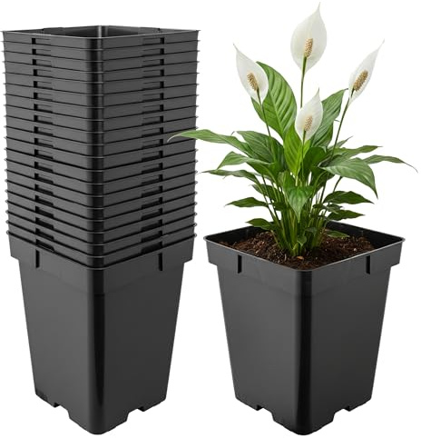 Garronda Maceta de plástico 19,5 x 19,5 x 21 cm (5L) Set de 20 Cuadrada con Orificios de Drenaje Resistente para Plantas para jardín Invernadero balcón semillero Interior Exterior Negro GD-0199