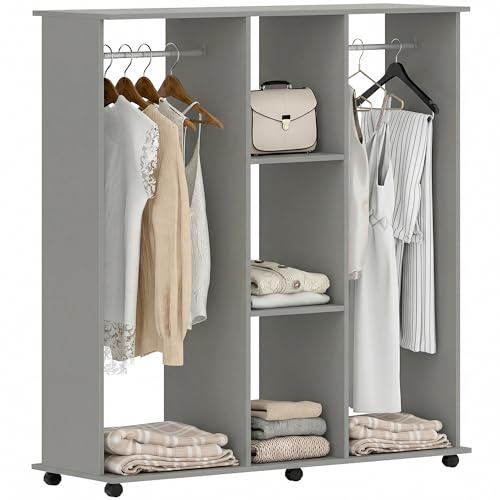 HOMCOM Armoire Penderie Mobile 6 roulettes 120x40x128cm Gris
